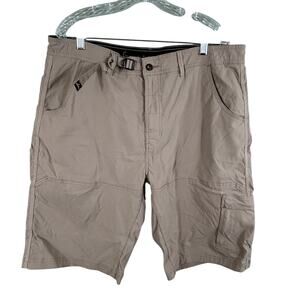 Prana Zion Men's Size 40 Khaki Nylon Pocket Belted Stretch Cargo Hiking Shorts